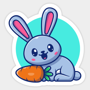 Cute Rabbit With Carrot Cartoon Sticker